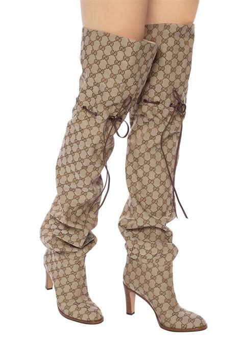 gucci boots schwarz|Gucci print thigh high boots.